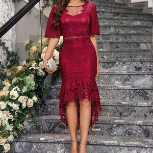 ✨ SHEIN Burgundy Lace High-Low Midi Dress | Size L | NEW in Original Bag ✨